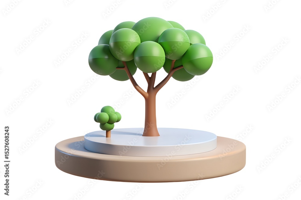Poster 3d render of stylized trees on platform