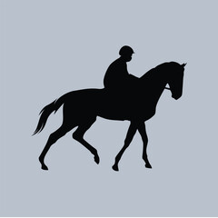 Horse Racing Rider Jockey Posed Simple Silhouette Vector