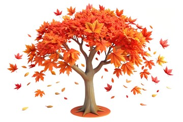 Autumn maple tree with falling leaves illustration
