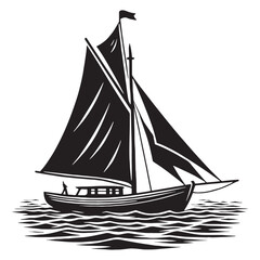 Graceful Sailboat silhouette with flowing sails – Sailboat illustration – Minimalist Sailboat vector – Vehicle silhouette

