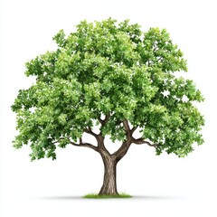A healthy oak tree with vibrant green leaves stands tall in summer sunshine.