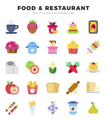 Food and Restaurant Icons Pack Flat Style. Vector illustration.