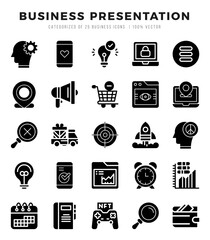 Vector icons set of Business Presentation. Glyph style Icons.