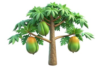 Cartoon papaya tree with ripe fruit