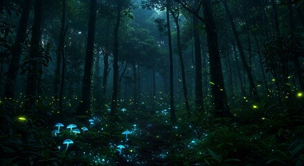 Obraz premium Enchanted Firefly Forest at Night