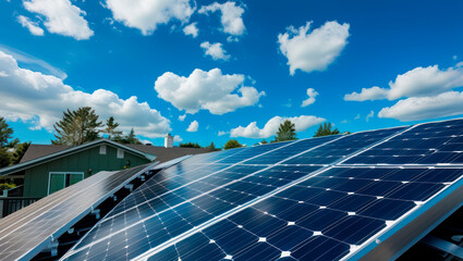 modern rooftop solar panels, angled to showcase their sleek, clean, and energy-efficient design