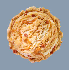  Eiskugel gestrudelt Karamel Vanille, Eiscreme, isoliert, Eisdiele, 