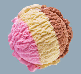 Eiskugel Tricolor Himbeere Vanille Schokolade, Eiscreme, Fürst Pückler Eis, isoliert,