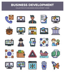 Collection of Business Development Icons: Marketing. Finance. and E-commerce