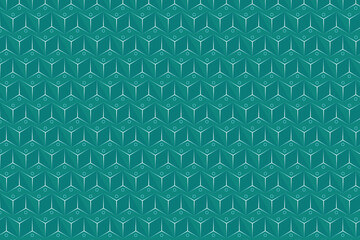 Geometric pattern of teal cubes seamlessly repeating across the surface for backgrounds