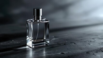 Elegant Glass Perfume Bottle on Dark Background Stylish Fragrance Product Photography