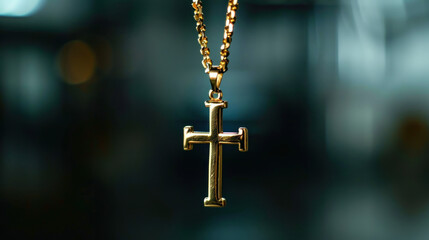 Gold Cross Pendant on a Delicate Chain with Soft Background Bokeh, Symbolizing Faith and Spirituality in Fashion Jewelry