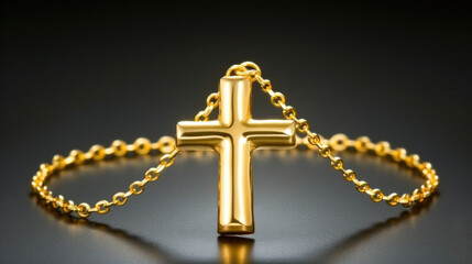 Gold Cross Necklace on a Dark Background Showcasing Religious Symbolism and Fine Jewelry Craftsmanship