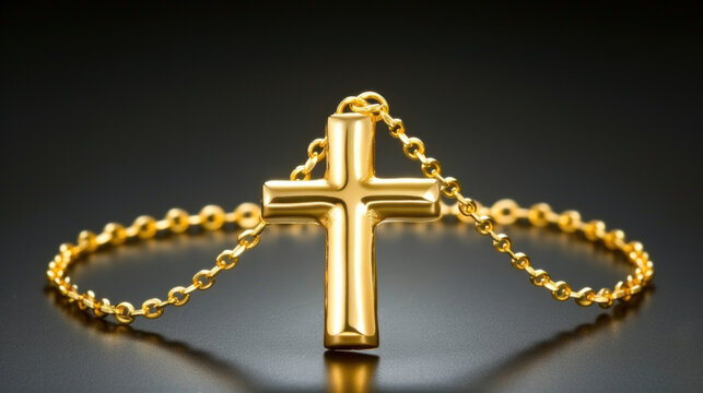 Gold Cross Necklace on a Dark Background Showcasing Religious Symbolism and Fine Jewelry Craftsmanship
