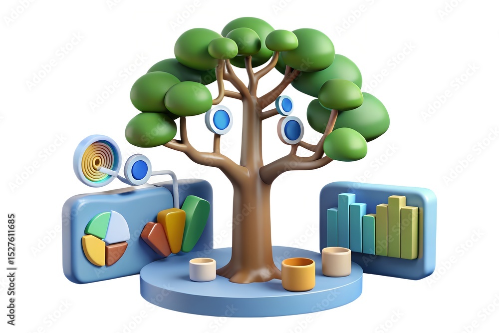 Aufkleber 3d render of growth and data analysis tree