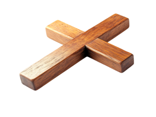 A classic wooden religious cross, representing deep spiritual meaning and heritage, crafted from natural wood, isolated on transparent background