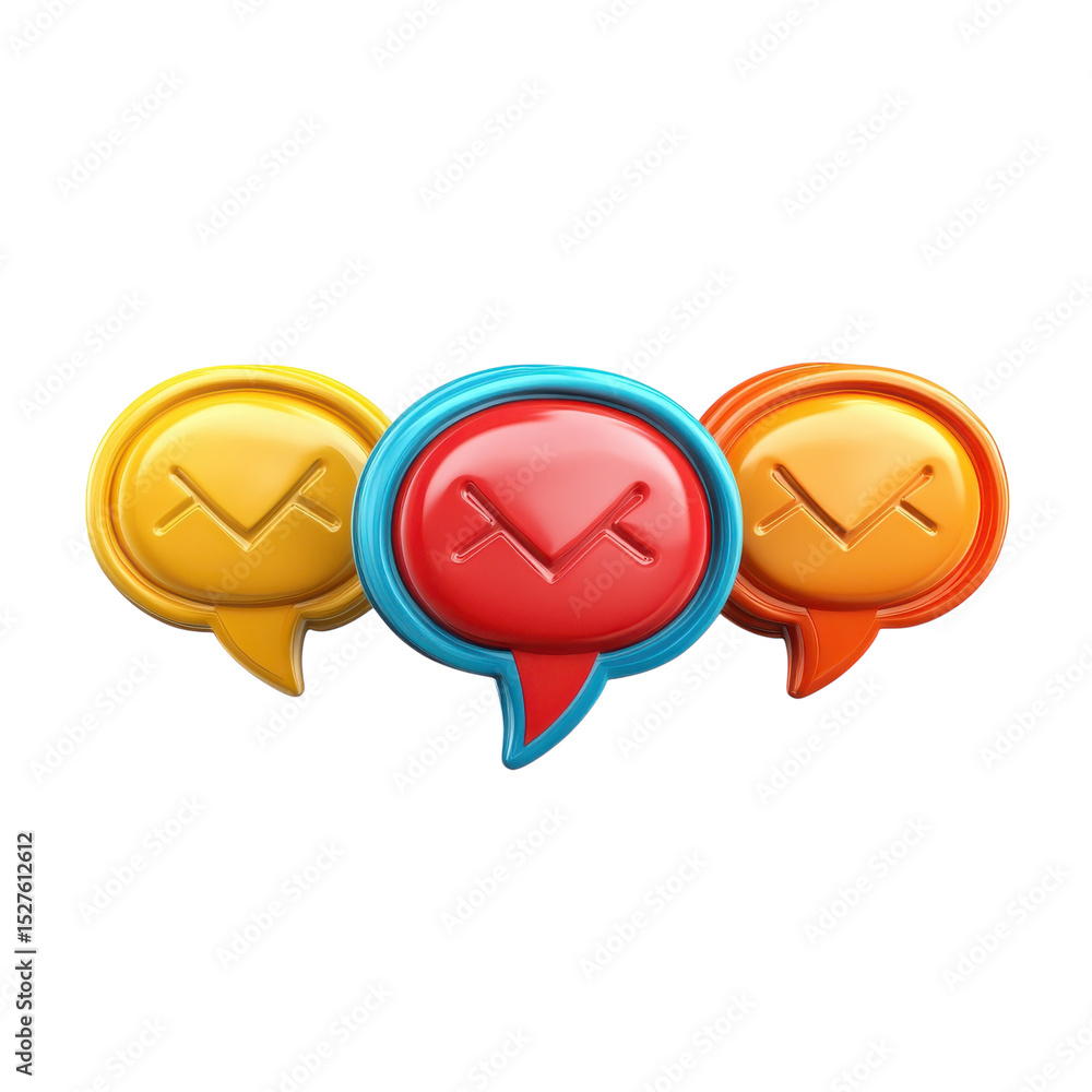 Poster colorful message icons communication dialog notification 3d rendering on transparent background