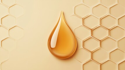 Drop of cream with honey texture and hexagon pattern. Realistic skincare and cosmetic 3D vector concept