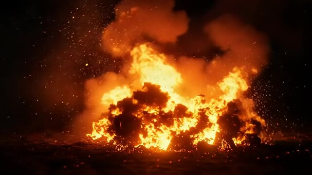 Captivating display of intense flames and flickering embers against a dark background
