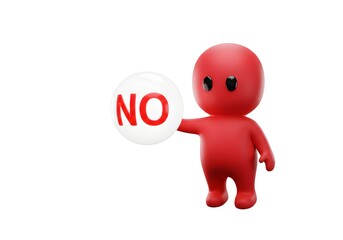 Fototapeta premium Red Character Holding No Sign