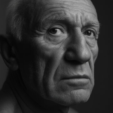 Close up portrait of an elderly man with deep wrinkles.