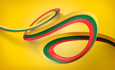 3d Flag Of Lithuania 3d Wavy Shiny Lithuania Ribbon Flag On Yellow Background 3d Illustration