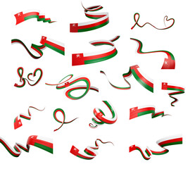 Set Of Different Style Of Oman Wavy Abstract Ribbon Flags On White Background 3d Illustration
