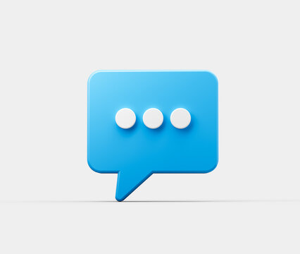 3d Blue chat icon with three white dots, symbolizing messaging and communication. 3d illustration