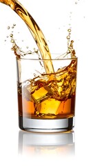 Amber Liquid Pouring into Rocks Glass with Ice