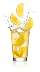 Iced Lemon Tea Splashing in Tall Glass