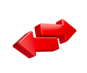 3D Two Red bidirectional arrows symbolizing exchange and transfer. 3d illustration