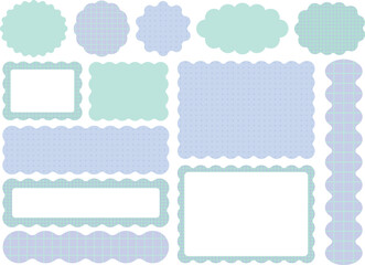 うねうね装飾フレーム素材セット（ミント×ブルー／チェック＆ドット）