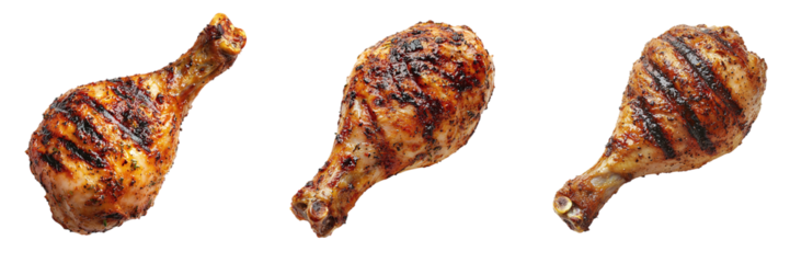 Set of fried juicy chicken legs isolated on transparent background PNG