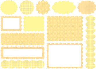 うねうね装飾フレーム素材セット（黄色／チェック＆ドット）