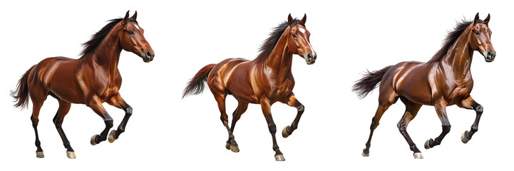 Obraz premium Set of beautiful running horses isolated on transparent background PNG