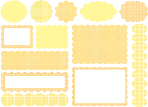 うねうね装飾フレーム素材セット（黄色／チェック＆ドット）