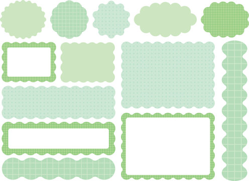 うねうね装飾フレーム素材セット（緑／チェック＆ドット）
