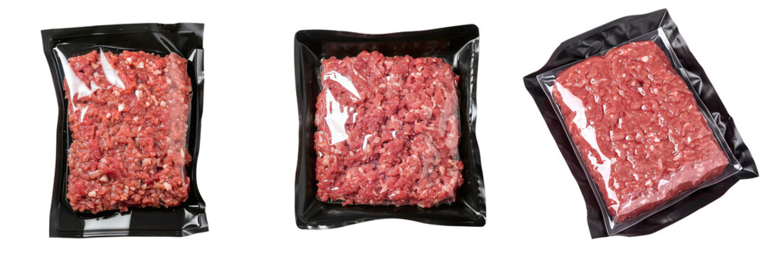 Set of minced meat packages isolated on transparent background PNG