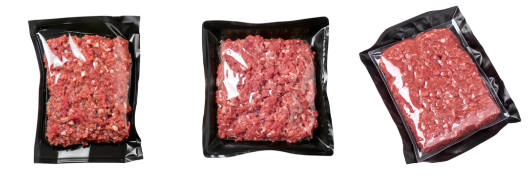 Set of minced meat packages isolated on transparent background PNG