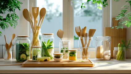 ecofriendly kitchen with glass and jars