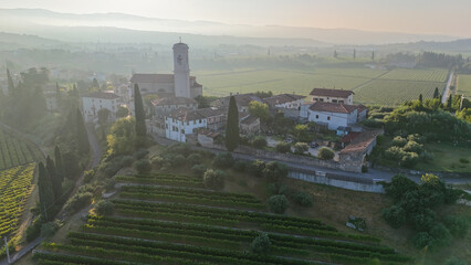 Scenic Tuscan Landscape with Olive Groves and Vineyards at Golden Hour – Idyllic Countryside in Italy
