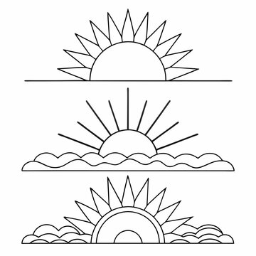recommend clip art: Three simple line art sun and cloud designs