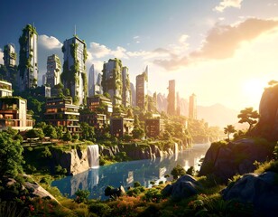 Obraz premium Sunset skyline in a big city