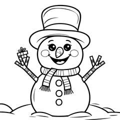 Smiling Snowman with Gift and Scarf in Winter Wonderland Scene