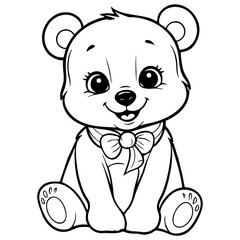 Sweet Teddy Bear with Bow Sitting Down for Adorable Coloring Page