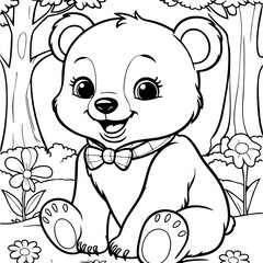 Smiling Baby Bear Sitting in the Forest with Bow Tie