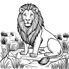 Majestic Male Lion Sitting on Rock in African Savanna