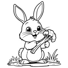 Happy Cartoon Bunny Holding Fresh Vegetables for Coloring Fun