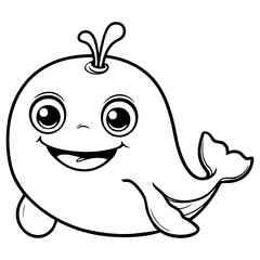 Smiling Cartoon Whale with Water Splashing Out of Blowhole