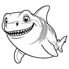 Friendly Cartoon Shark with Big Smile and Sharp Teeth for Coloring